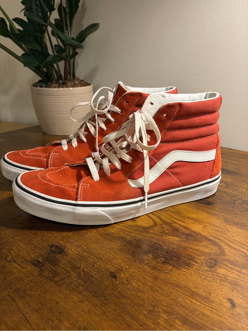 Vans Burnt Orange and White High-Top Sk8-Hi Sneakers Size 11